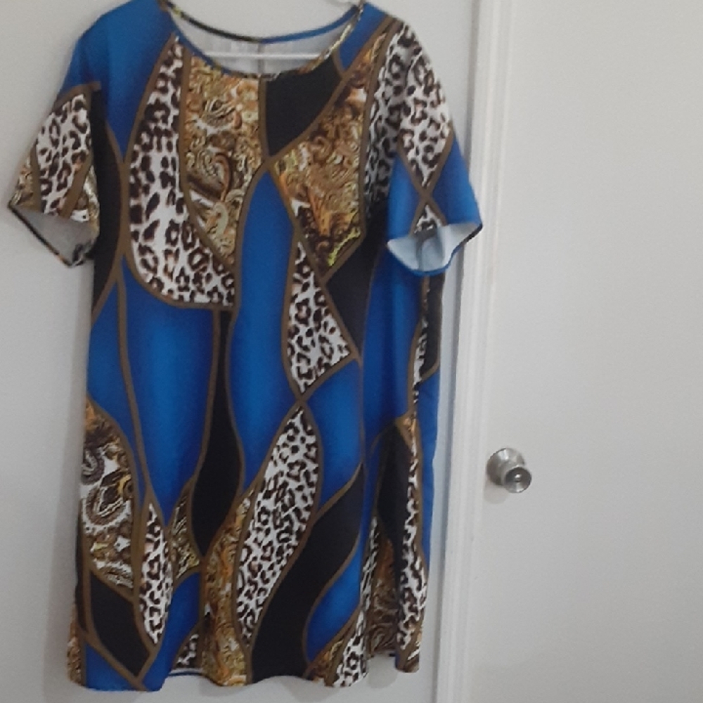 Unk Blue and Black Patterned Midi Dress